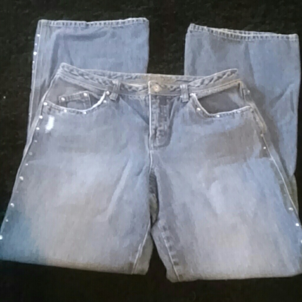 women  blue denim jeans with jewels down the side